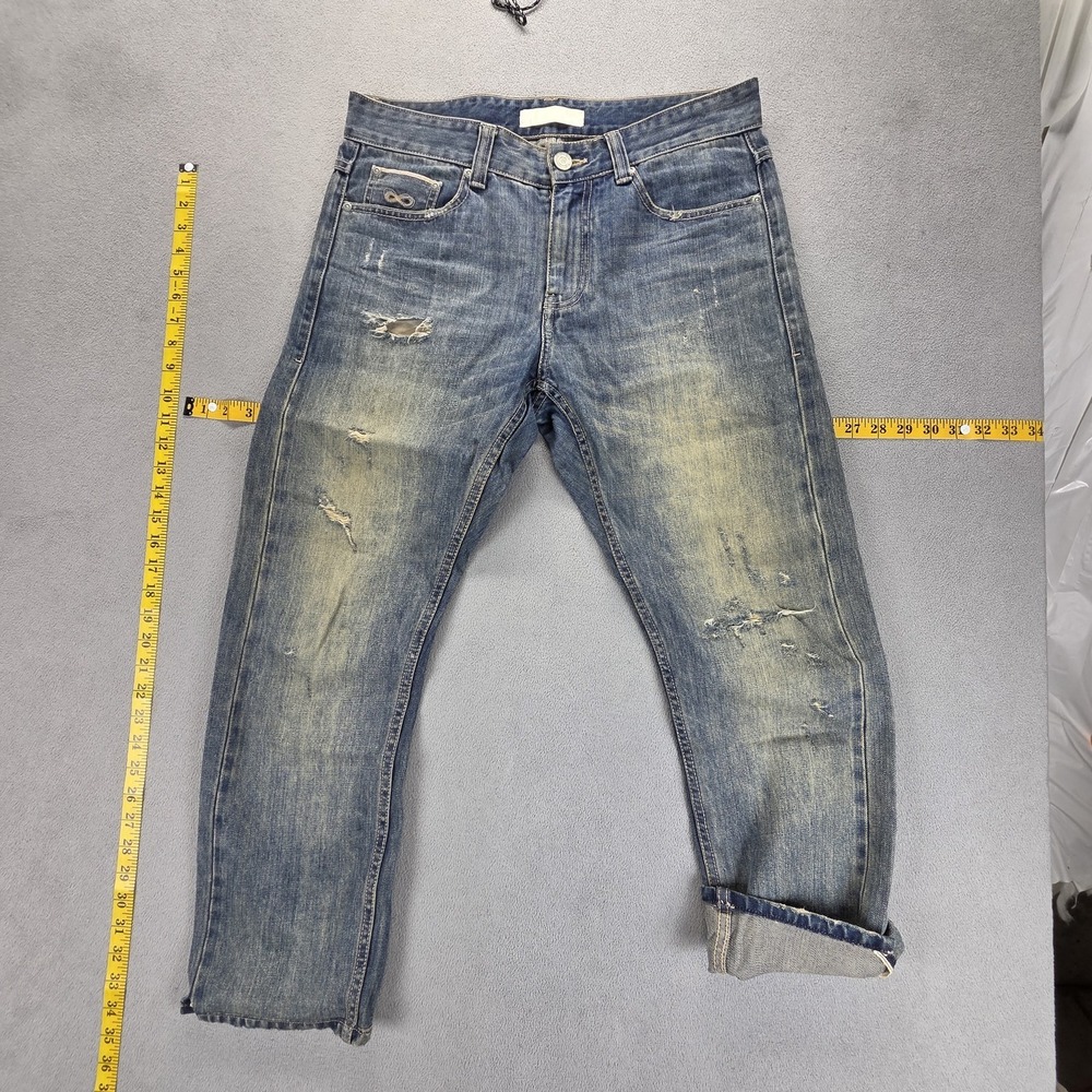 PLAC Jeans Mens Blue Selvedge Slim‎ Straight Thrashed Honeycomb Fits 32x26